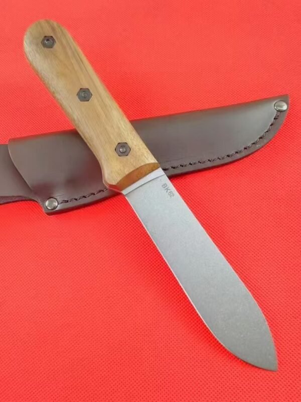 Brown walnut handle straight knife BK62 1095 CroVan Carbon steel 56-58HRC EDC - Image 7
