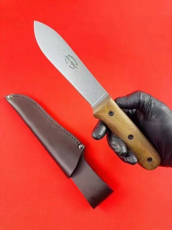 Brown walnut handle straight knife BK62 1095 CroVan Carbon steel 56-58HRC EDC - Image 2