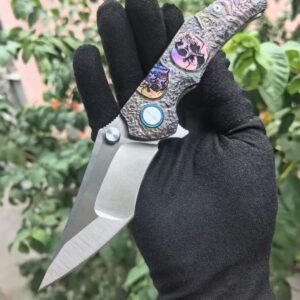 Hand-Carved "Shashi" Folding Knife - M390 Natural Steel Blade TC4 Titanium Handle