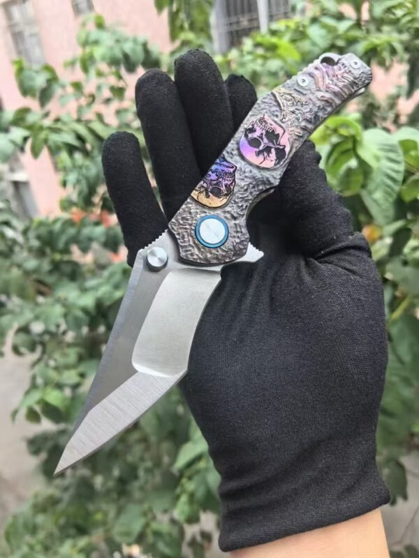 Hand-Carved "Shashi" Folding Knife - M390 Natural Steel Blade TC4 Titanium Handle