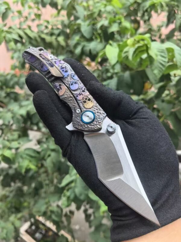 Hand-Carved "Shashi" Folding Knife - M390 Natural Steel Blade TC4 Titanium Handle - Image 7