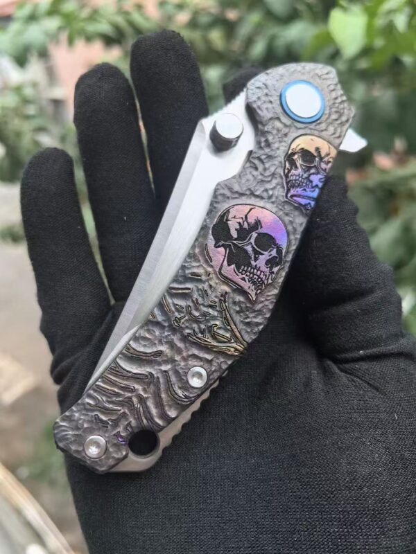 Hand-Carved "Shashi" Folding Knife - M390 Natural Steel Blade TC4 Titanium Handle - Image 5