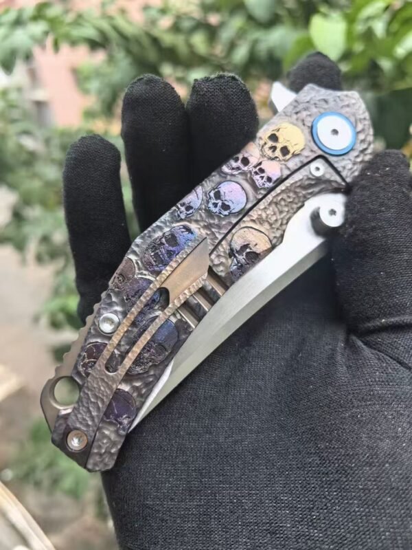 Hand-Carved "Shashi" Folding Knife - M390 Natural Steel Blade TC4 Titanium Handle - Image 4