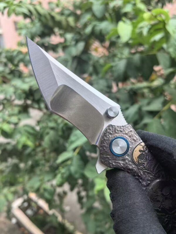 Hand-Carved "Shashi" Folding Knife - M390 Natural Steel Blade TC4 Titanium Handle - Image 2