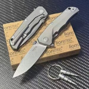 Steel Lion Titanium Folding Knife - M390 Stonewashed Blade Titanium/Carbon Fiber Handle