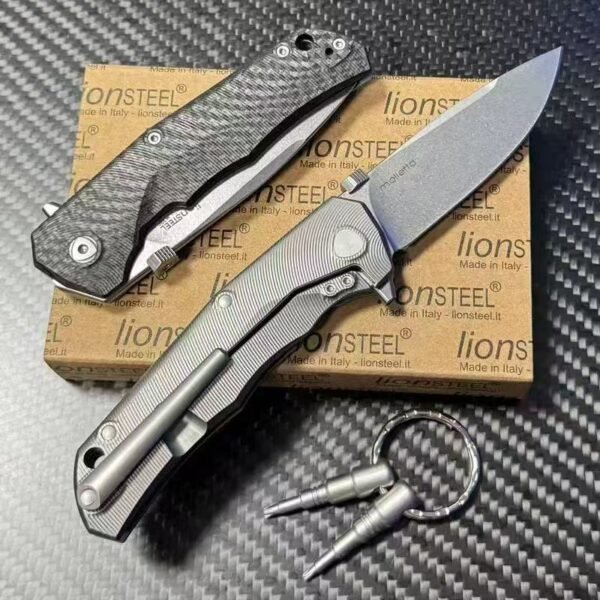 Steel Lion Titanium Folding Knife - M390 Stonewashed Blade Titanium/Carbon Fiber Handle - Image 4