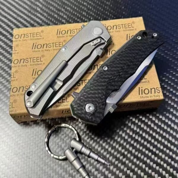 Steel Lion Titanium Folding Knife - M390 Stonewashed Blade Titanium/Carbon Fiber Handle - Image 2