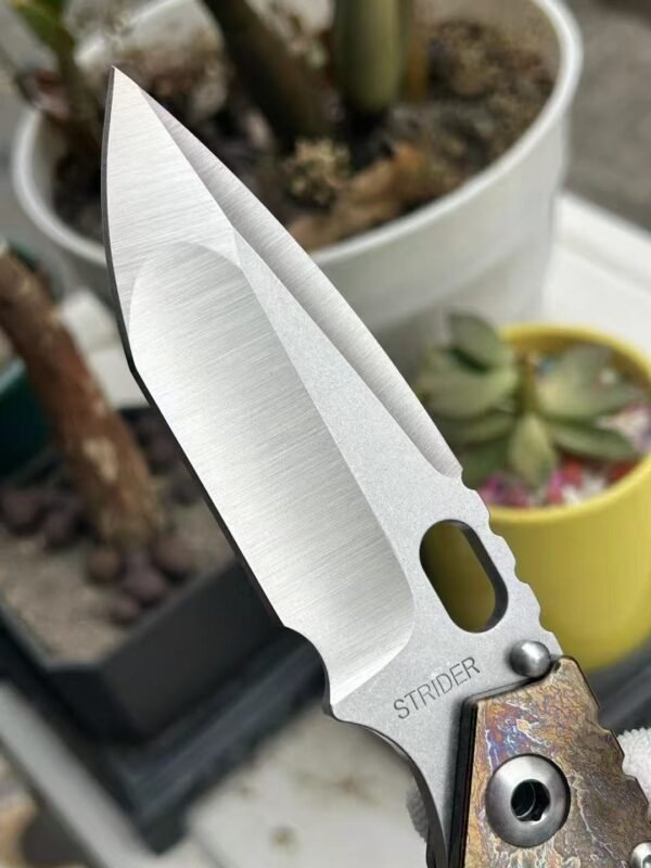 STRIDER XL Lightning Pattern Folding Knife VG10 Steel Blade Stonewash Hand Forged Finish - Image 4