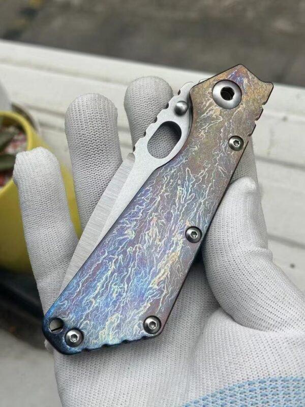 STRIDER XL Lightning Pattern Folding Knife VG10 Steel Blade Stonewash Hand Forged Finish - Image 3