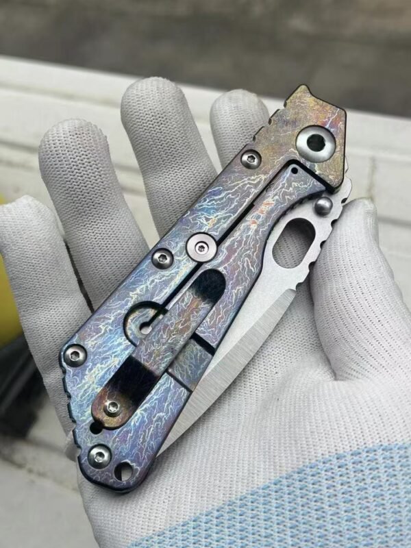 STRIDER XL Lightning Pattern Folding Knife VG10 Steel Blade Stonewash Hand Forged Finish - Image 2