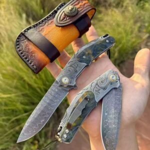 [Wanderer·High-End Handmade Folding Knife] Damascus Steel Blade 420 Stainless Steel Handle