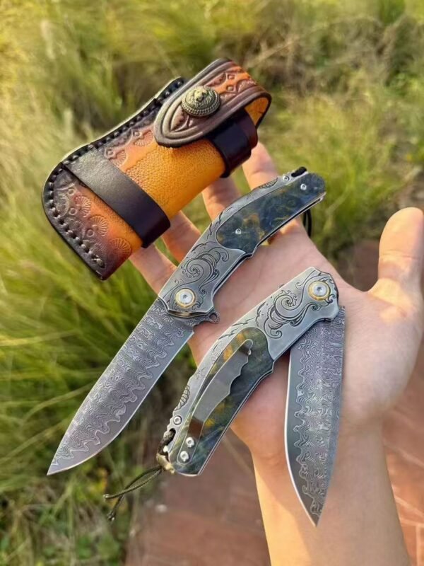 [Wanderer·High-End Handmade Folding Knife] Damascus Steel Blade 420 Stainless Steel Handle