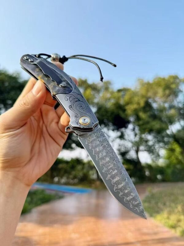 [Wanderer·High-End Handmade Folding Knife] Damascus Steel Blade 420 Stainless Steel Handle - Image 9