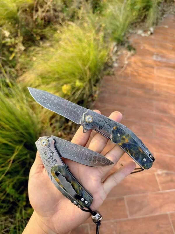 [Wanderer·High-End Handmade Folding Knife] Damascus Steel Blade 420 Stainless Steel Handle - Image 8