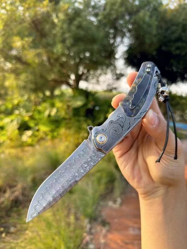 [Wanderer·High-End Handmade Folding Knife] Damascus Steel Blade 420 Stainless Steel Handle - Image 7