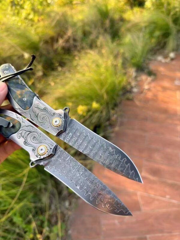 [Wanderer·High-End Handmade Folding Knife] Damascus Steel Blade 420 Stainless Steel Handle - Image 6