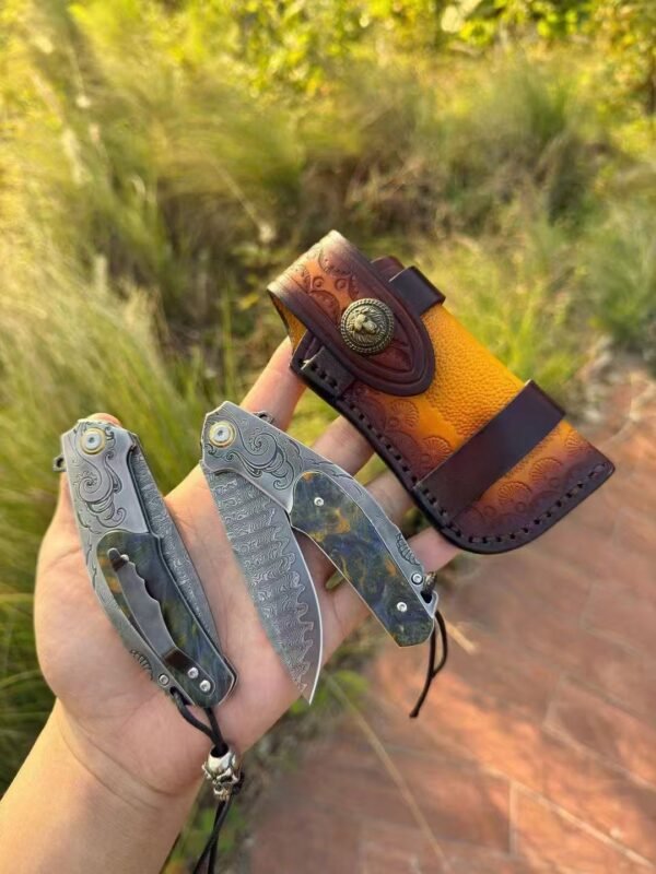 [Wanderer·High-End Handmade Folding Knife] Damascus Steel Blade 420 Stainless Steel Handle - Image 5
