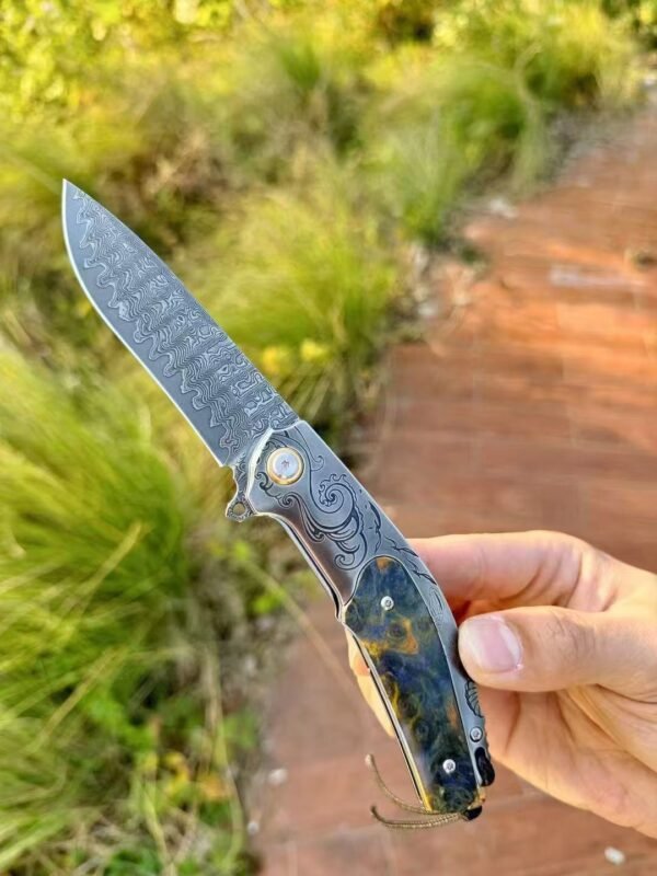 [Wanderer·High-End Handmade Folding Knife] Damascus Steel Blade 420 Stainless Steel Handle - Image 2