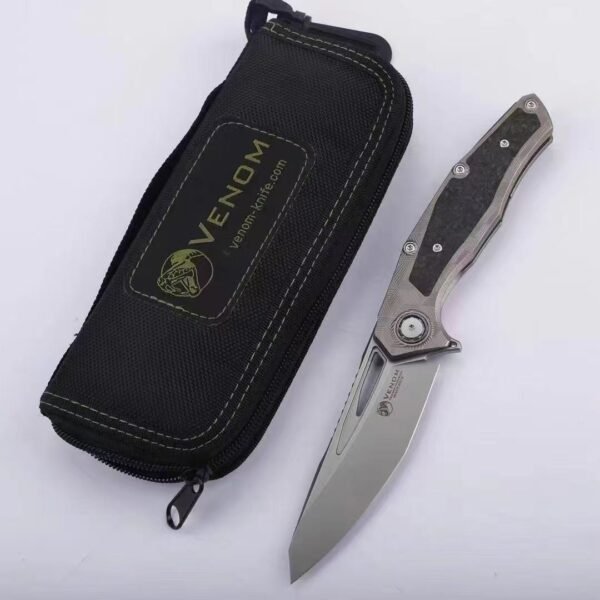 Kevin VENOM-Lone Ranger Folding Knife - M390 Steel Blade Titanium+Carbon Fiber Handle - Image 8