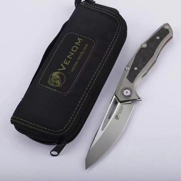 Kevin VENOM-Lone Ranger Folding Knife - M390 Steel Blade Titanium+Carbon Fiber Handle - Image 7