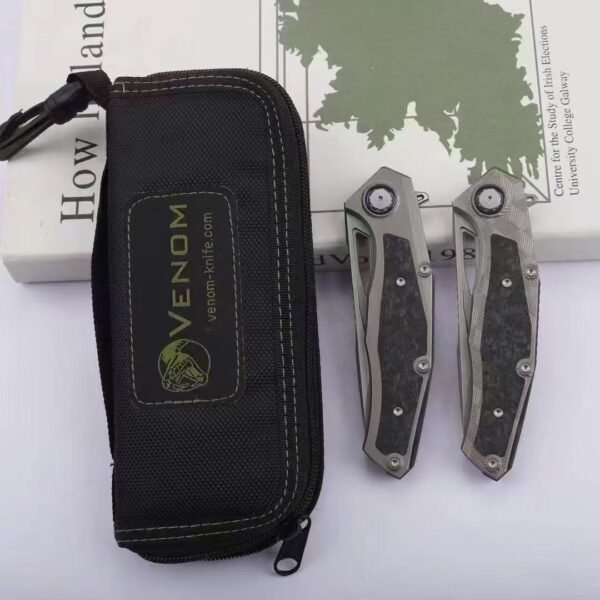 Kevin VENOM-Lone Ranger Folding Knife - M390 Steel Blade Titanium+Carbon Fiber Handle - Image 2