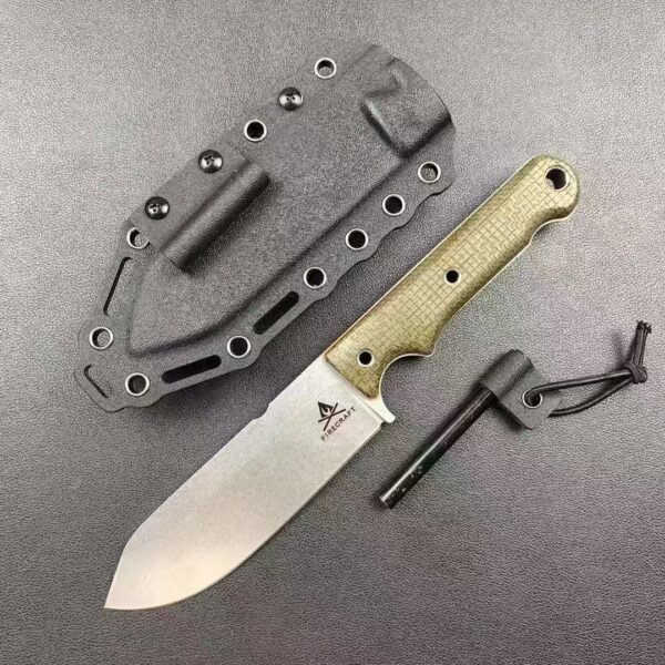US White River Fixed Blade Knife DC53 Steel Blade Stonewash Finish Two-Tone Linen Handle