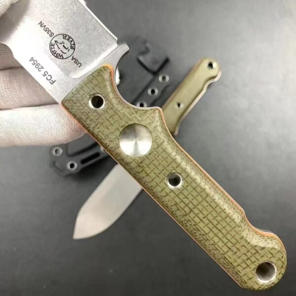 US White River Fixed Blade Knife DC53 Steel Blade Stonewash Finish Two-Tone Linen Handle - Image 3