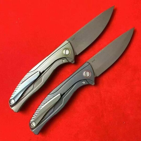 Bear Head F7 Titanium Folding Knife - M390 Stonewashed Blade Full TC4 Titanium Handle - Image 8