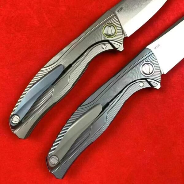 Bear Head F7 Titanium Folding Knife - M390 Stonewashed Blade Full TC4 Titanium Handle - Image 7