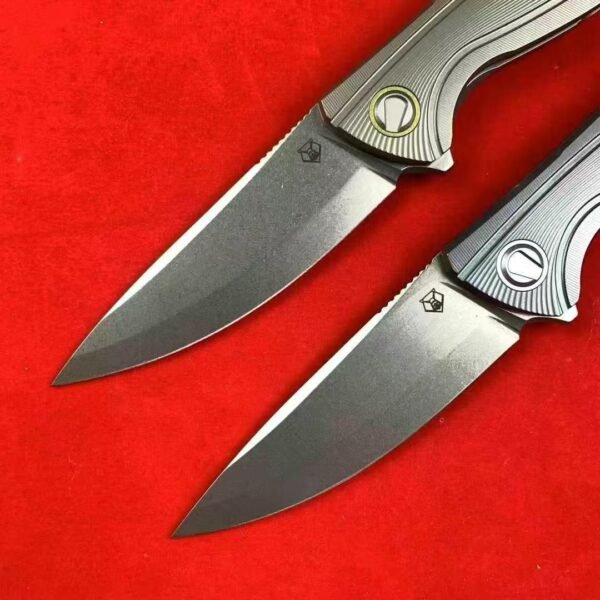 Bear Head F7 Titanium Folding Knife - M390 Stonewashed Blade Full TC4 Titanium Handle - Image 6