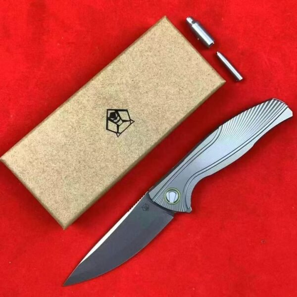 Bear Head F7 Titanium Folding Knife - M390 Stonewashed Blade Full TC4 Titanium Handle - Image 5