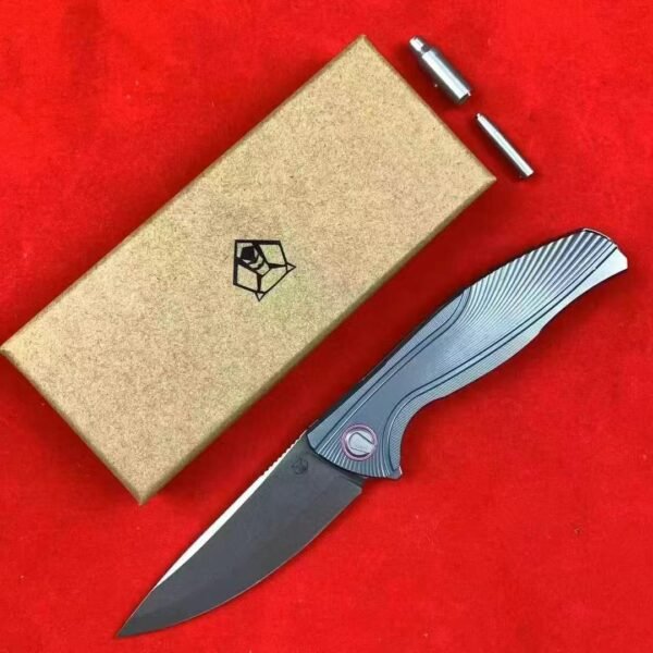 Bear Head F7 Titanium Folding Knife - M390 Stonewashed Blade Full TC4 Titanium Handle - Image 4