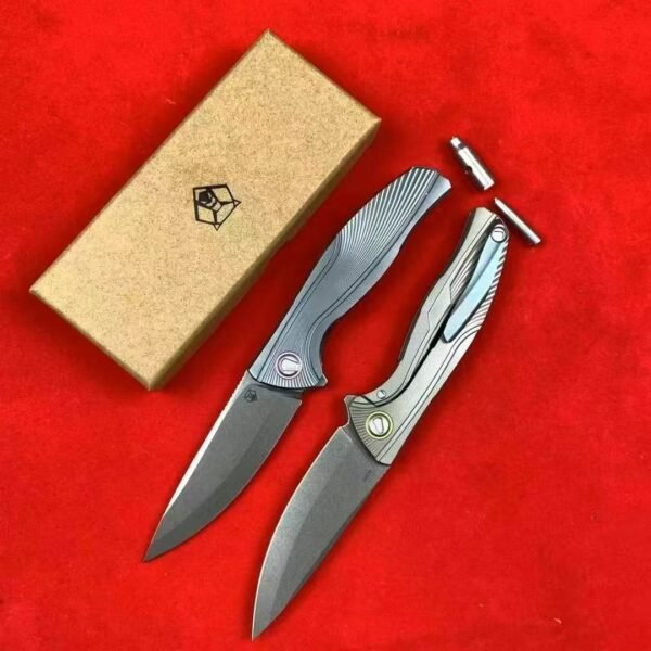 Bear Head F7 Titanium Folding Knife - M390 Stonewashed Blade Full TC4 Titanium Handle - Image 3