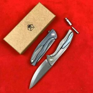 Bear Head F7 Titanium Folding Knife - M390 Stonewashed Blade Full TC4 Titanium Handle