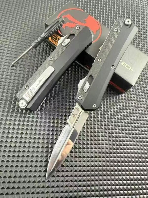 Snake God Carbon Fiber Mirror Automatic Knife - D2 Mirror Polished Blade - Image 6