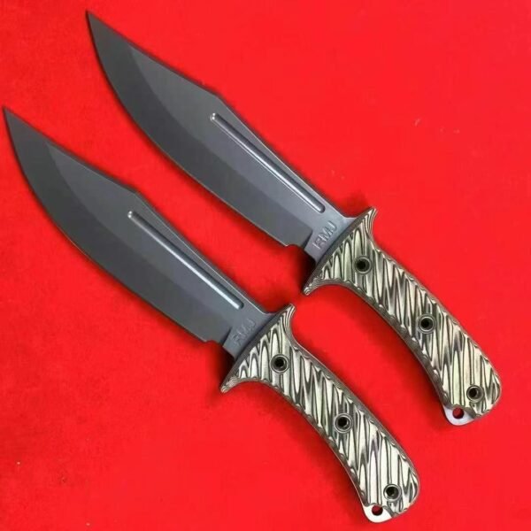 RMJ Medium Bowie Tactical Knife - USA-10 Steel Blade with Titanium Coating, Two-Tone - Image 7