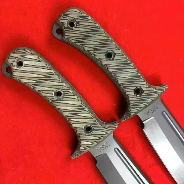RMJ Medium Bowie Tactical Knife - USA-10 Steel Blade with Titanium Coating, Two-Tone - Image 6