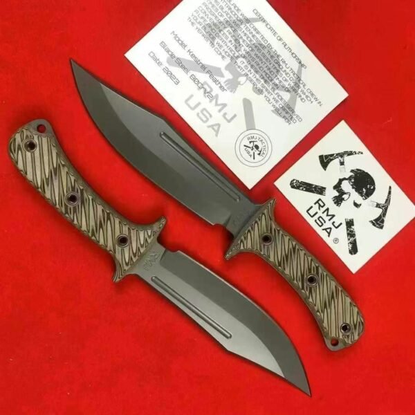 RMJ Medium Bowie Tactical Knife - USA-10 Steel Blade with Titanium Coating, Two-Tone - Image 9
