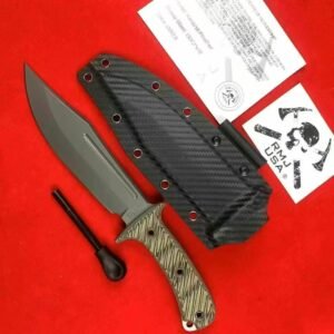 RMJ Medium Bowie Tactical Knife - USA-10 Steel Blade with Titanium Coating, Two-Tone