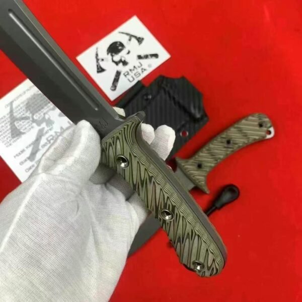 RMJ Medium Bowie Tactical Knife - USA-10 Steel Blade with Titanium Coating, Two-Tone - Image 2