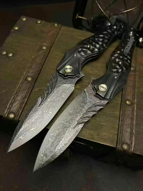 [Moling] Bearing Assisted Heavy Folding Knife - Imported Forged Damascus VG10 Steel Blade - Image 9