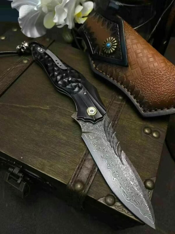 [Moling] Bearing Assisted Heavy Folding Knife - Imported Forged Damascus VG10 Steel Blade - Image 7