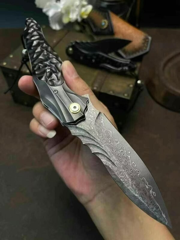 [Moling] Bearing Assisted Heavy Folding Knife - Imported Forged Damascus VG10 Steel Blade - Image 6