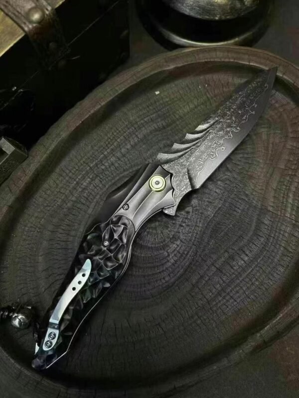 [Moling] Bearing Assisted Heavy Folding Knife - Imported Forged Damascus VG10 Steel Blade - Image 4