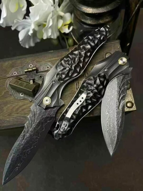 [Moling] Bearing Assisted Heavy Folding Knife - Imported Forged Damascus VG10 Steel Blade - Image 3