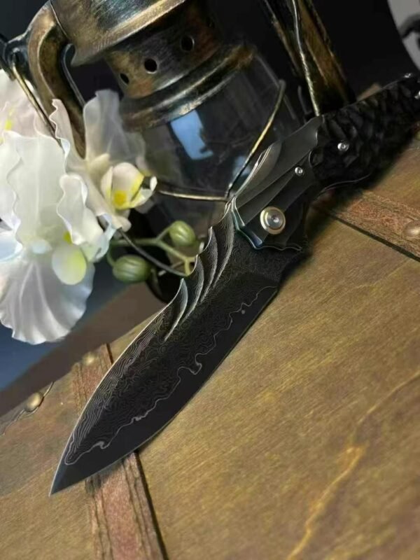 [Moling] Bearing Assisted Heavy Folding Knife - Imported Forged Damascus VG10 Steel Blade - Image 2