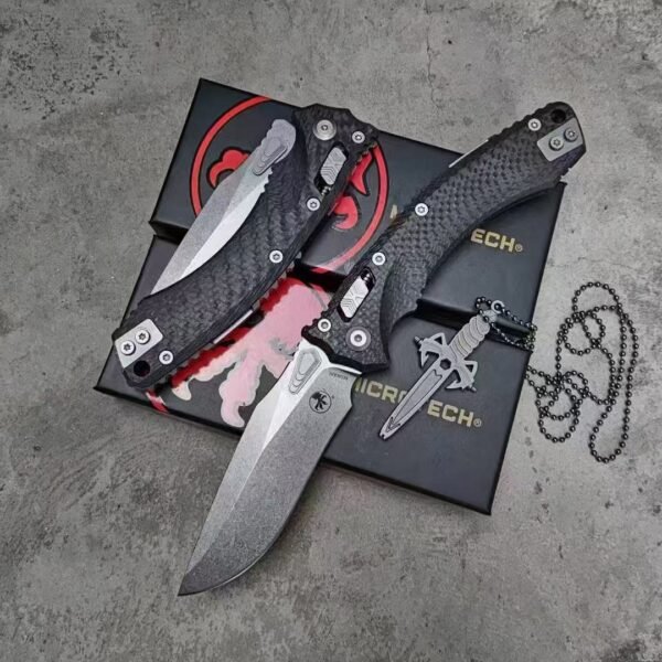 MICROTECH amphibious folding knife carbon fiber handle screwdriver necklace
