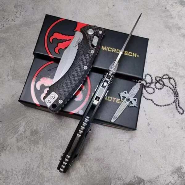 MICROTECH amphibious folding knife carbon fiber handle screwdriver necklace - Image 3