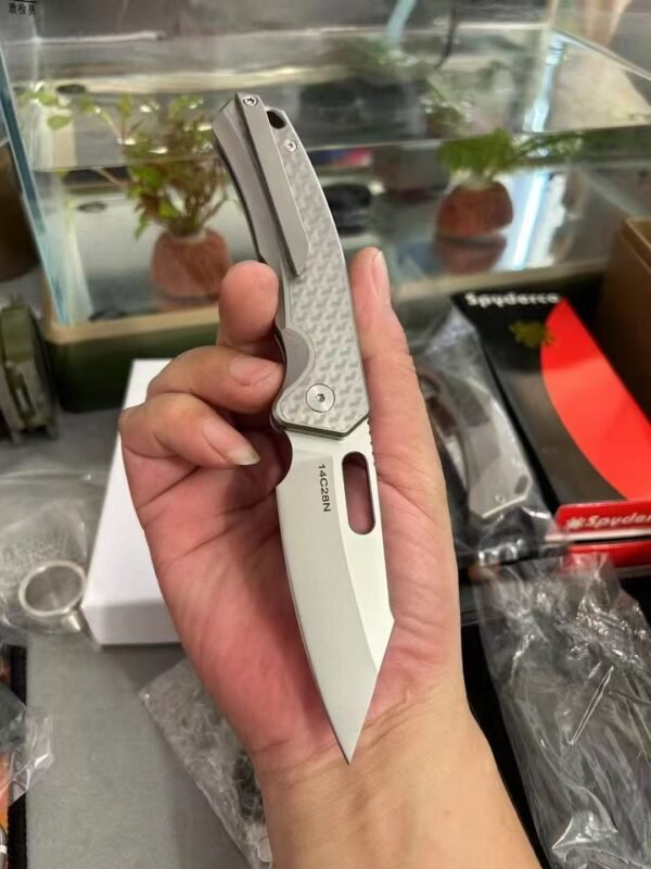 QK 002 button lock structure ceramic bearing system 14C28N nano-coated folding knife - Image 9