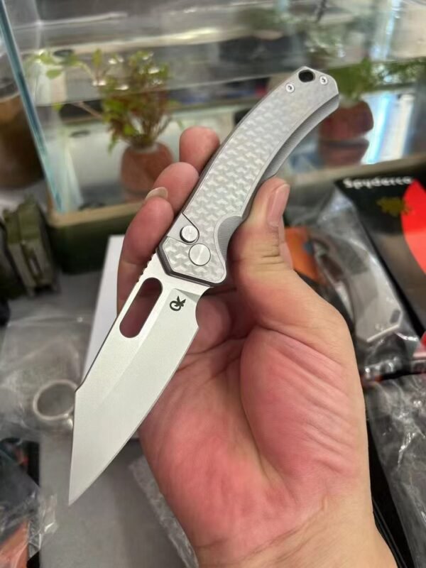 QK 002 button lock structure ceramic bearing system 14C28N nano-coated folding knife